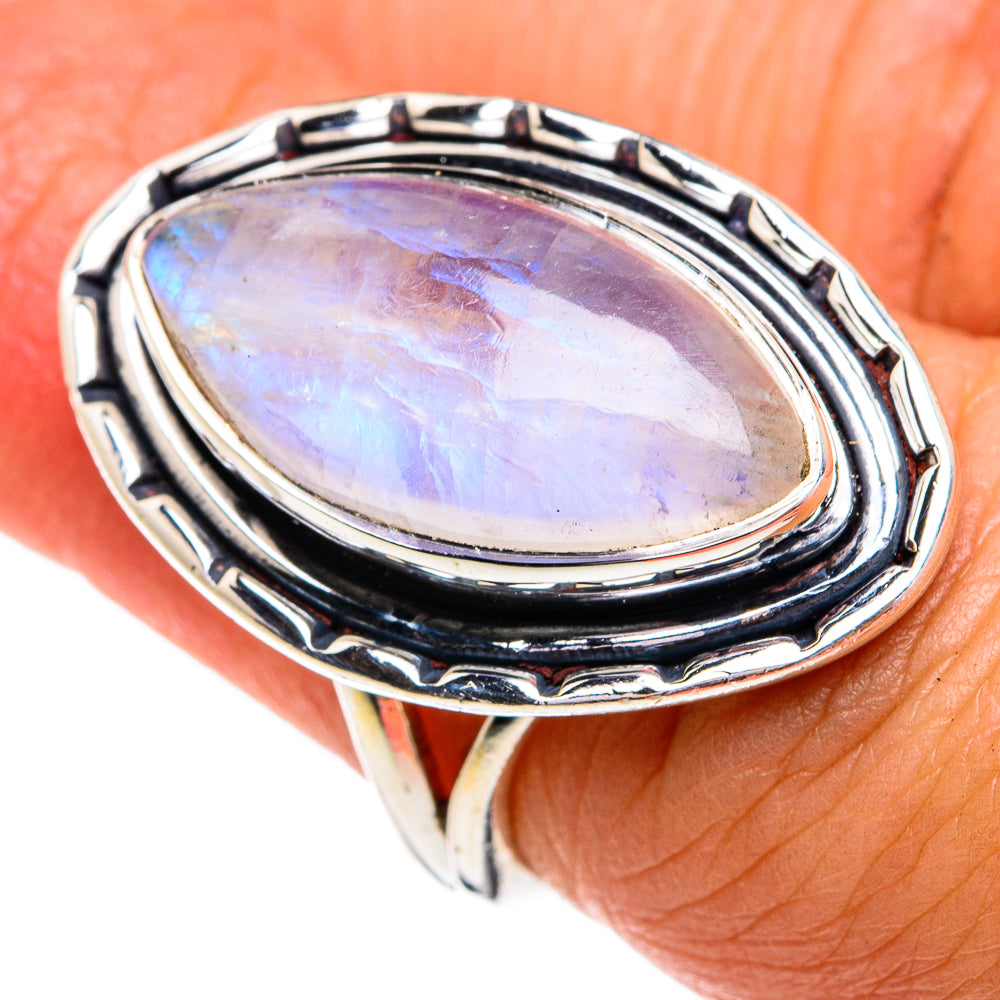 Rainbow Moonstone Rings handcrafted by Anasilvercos - RING79134