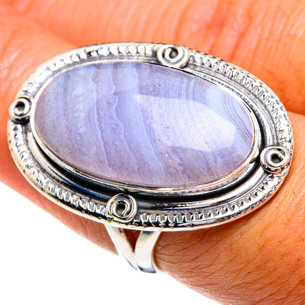 Blue Lace Agate Rings handcrafted by Anasilvercos - RING79331