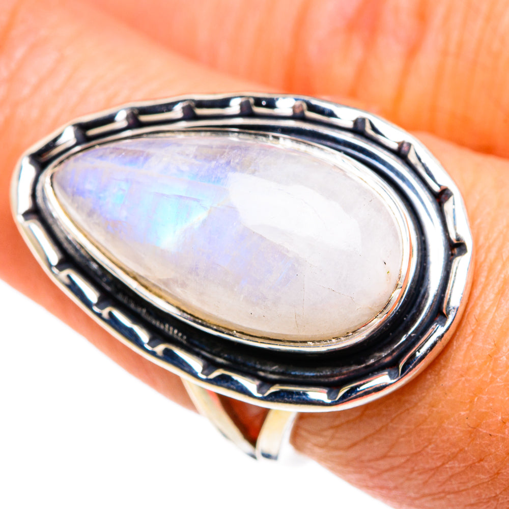 Rainbow Moonstone Rings handcrafted by Anasilvercos - RING79405