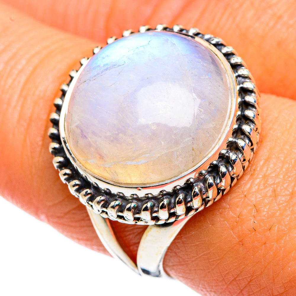 Rainbow Moonstone Rings handcrafted by Anasilvercos - RING79470