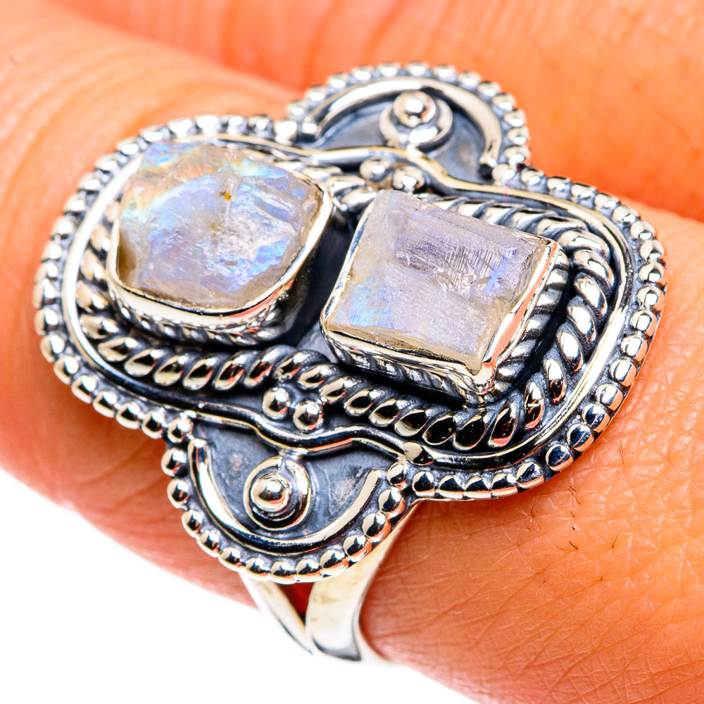Rainbow Moonstone Rings handcrafted by Anasilvercos - RING79471