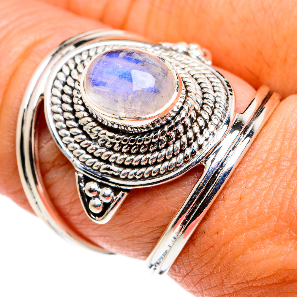 Rainbow Moonstone Rings handcrafted by Anasilvercos - RING79502
