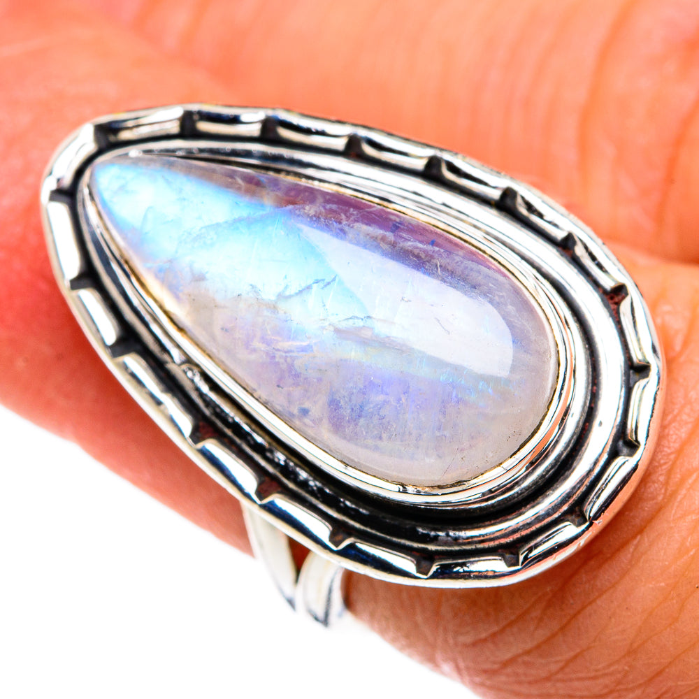 Rainbow Moonstone Rings handcrafted by Anasilvercos - RING79532