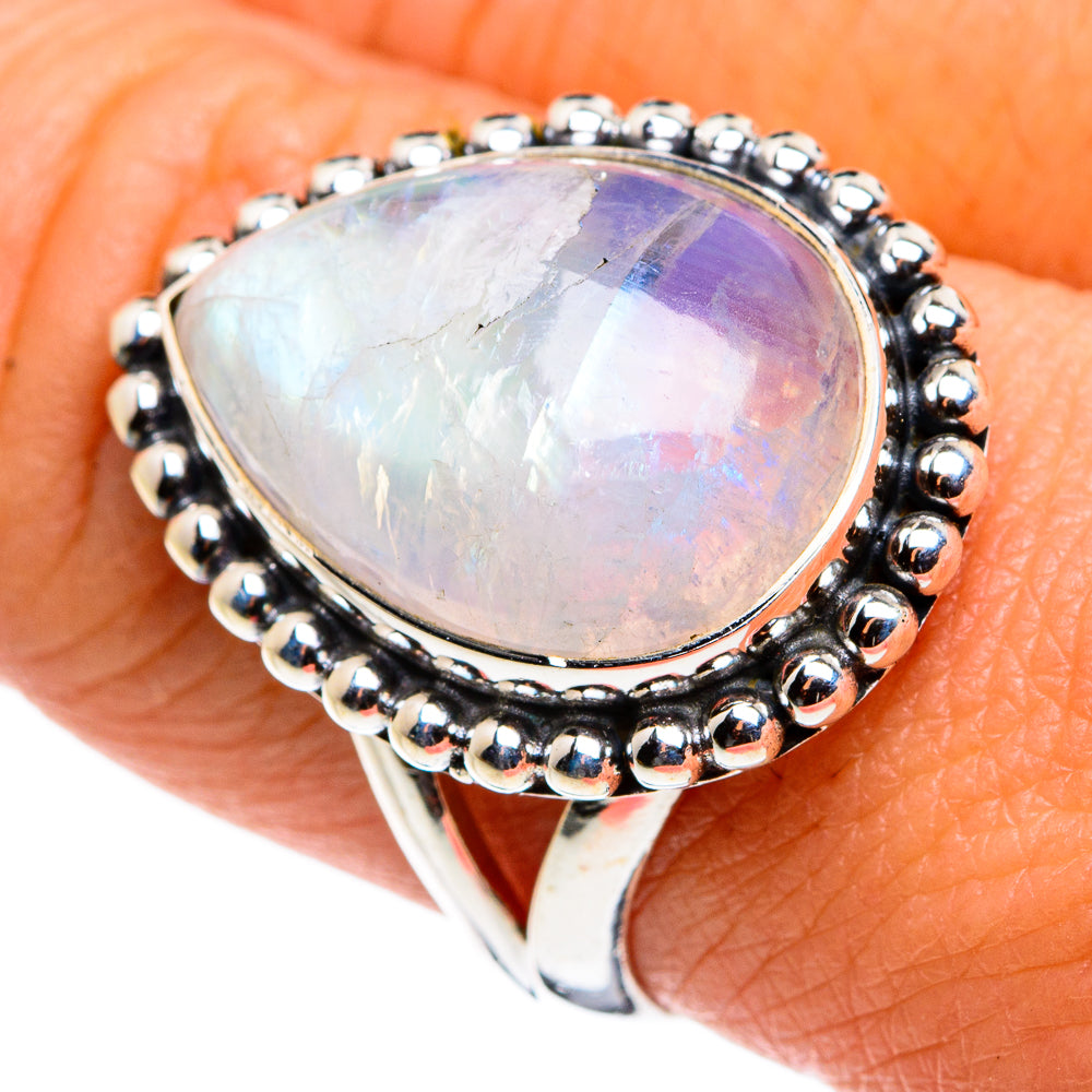 Rainbow Moonstone Rings handcrafted by Anasilvercos - RING79562