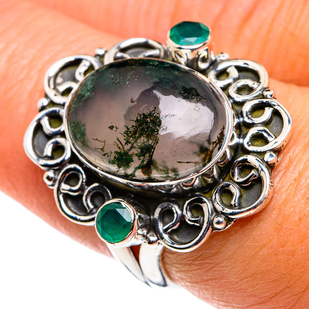 Green Moss Agate Rings handcrafted by Anasilvercos - RING79601