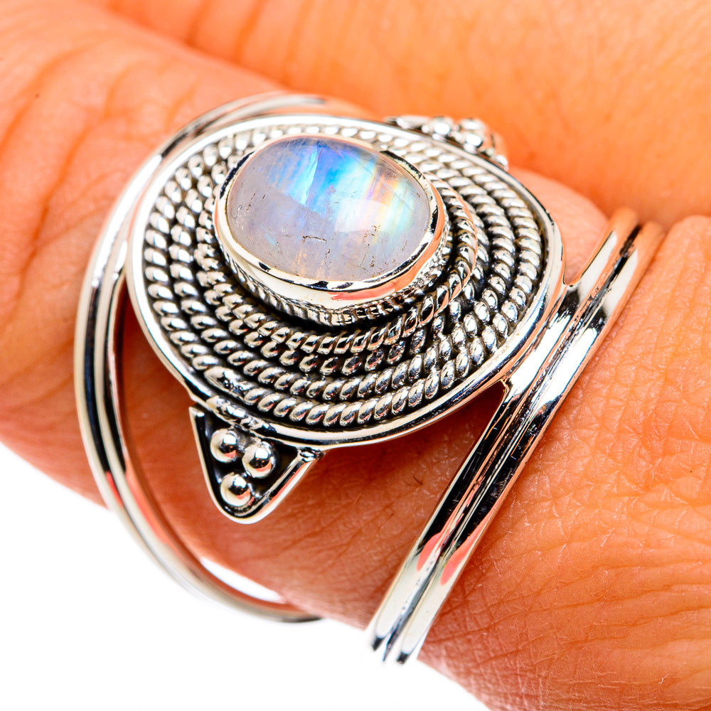 Rainbow Moonstone Rings handcrafted by Anasilvercos - RING79702