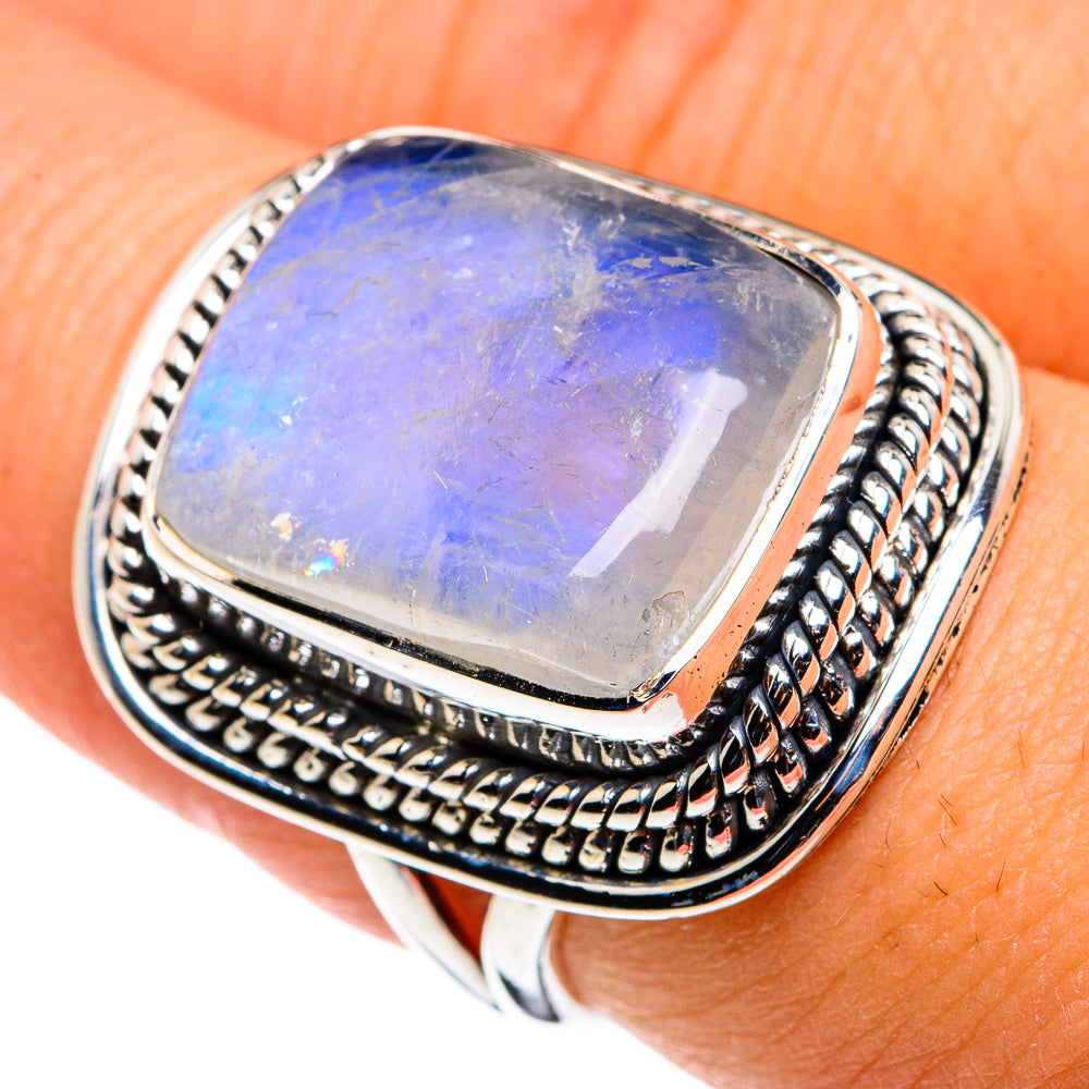 Rainbow Moonstone Rings handcrafted by Anasilvercos - RING79703