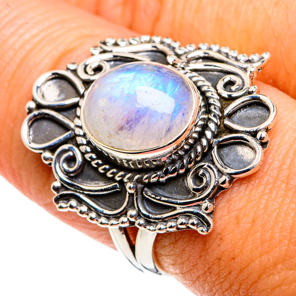 Rainbow Moonstone Rings handcrafted by Anasilvercos - RING79739