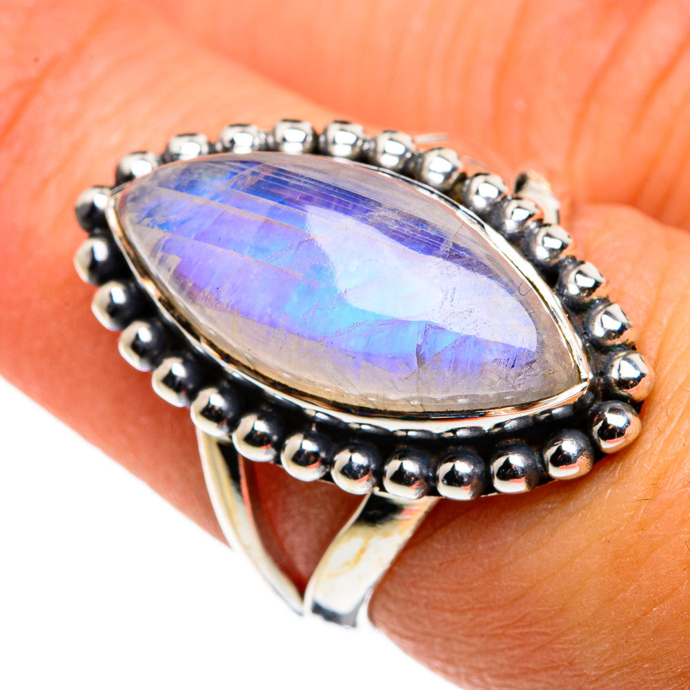 Rainbow Moonstone Rings handcrafted by Anasilvercos - RING79774
