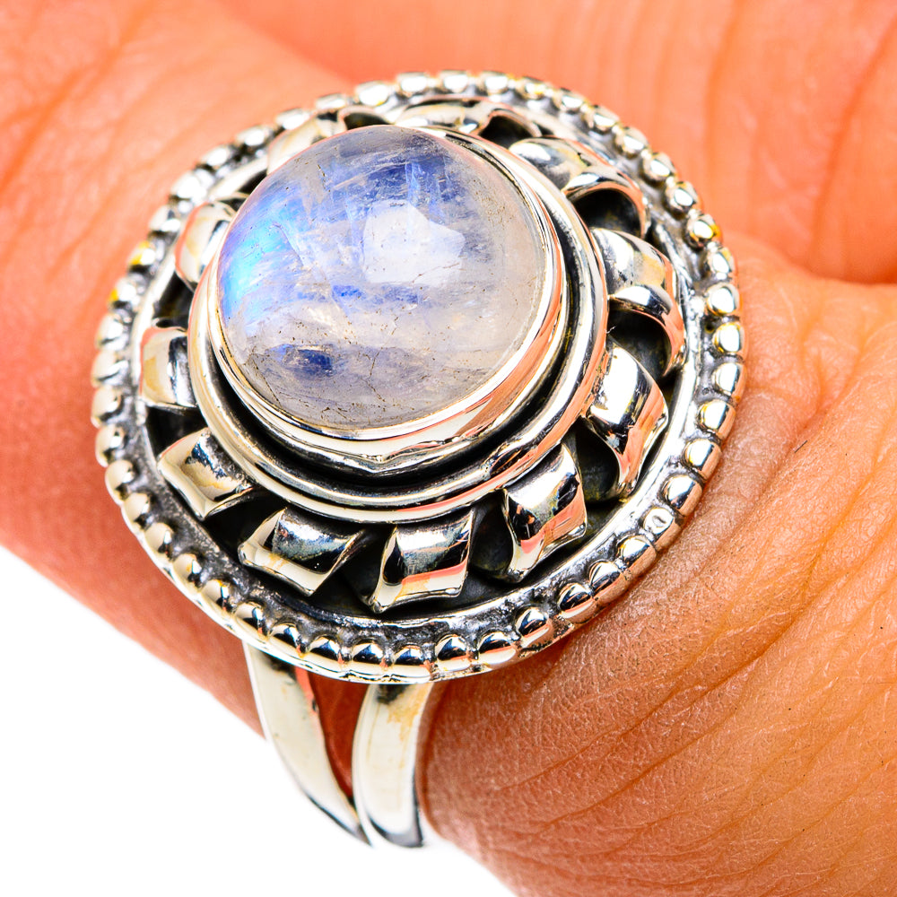 Rainbow Moonstone Rings handcrafted by Anasilvercos - RING79807