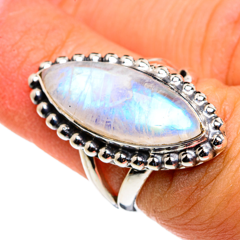 Rainbow Moonstone Rings handcrafted by Anasilvercos - RING79809