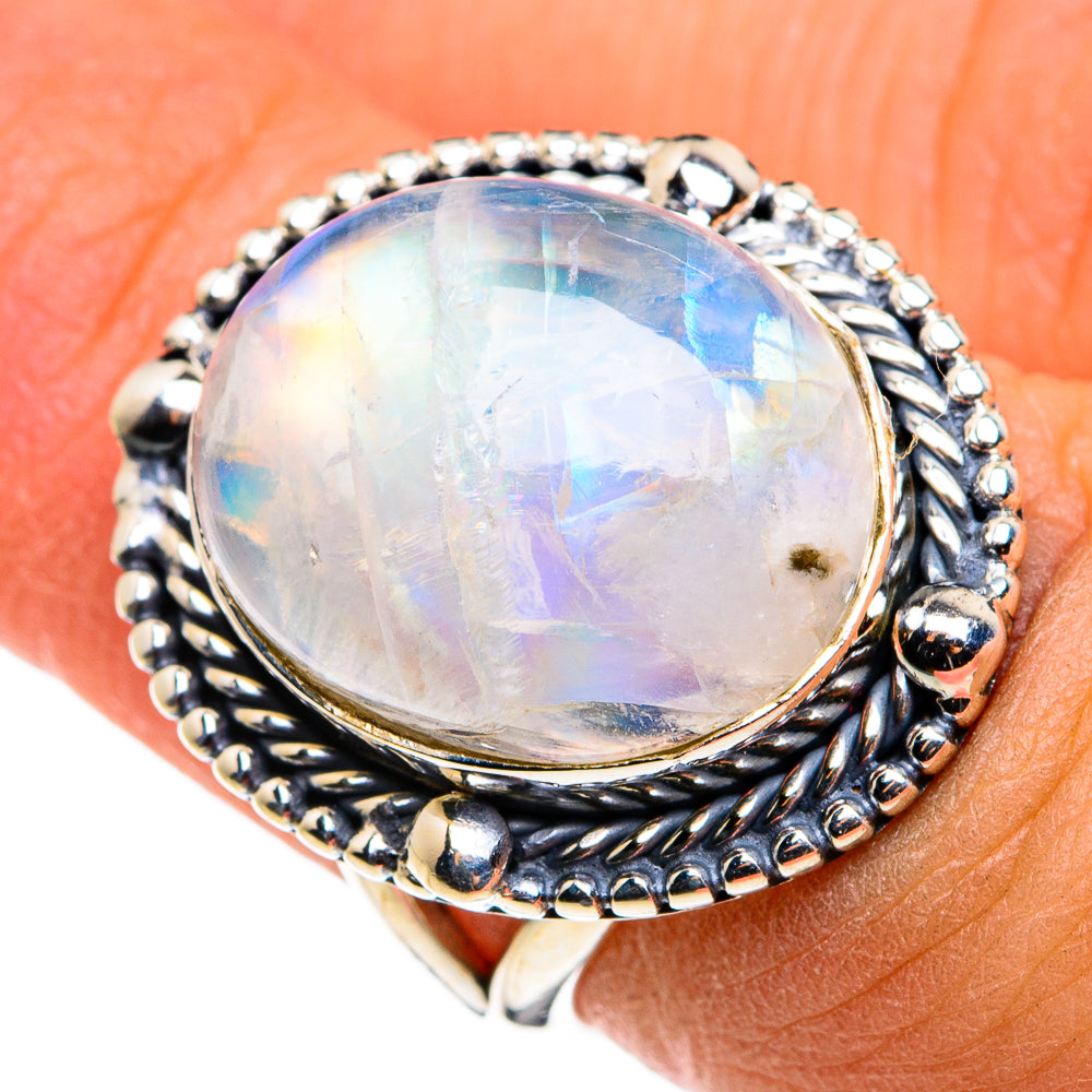Rainbow Moonstone Rings handcrafted by Anasilvercos - RING79810