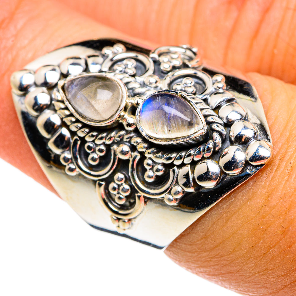 Rainbow Moonstone Rings handcrafted by Anasilvercos - RING79843