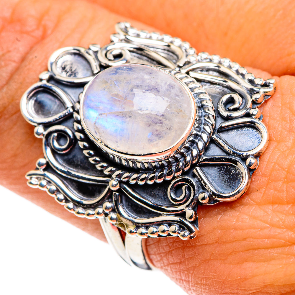 Rainbow Moonstone Rings handcrafted by Anasilvercos - RING79844