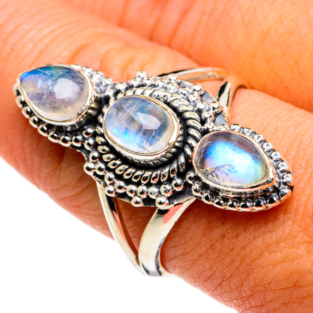 Rainbow Moonstone Rings handcrafted by Anasilvercos - RING79874