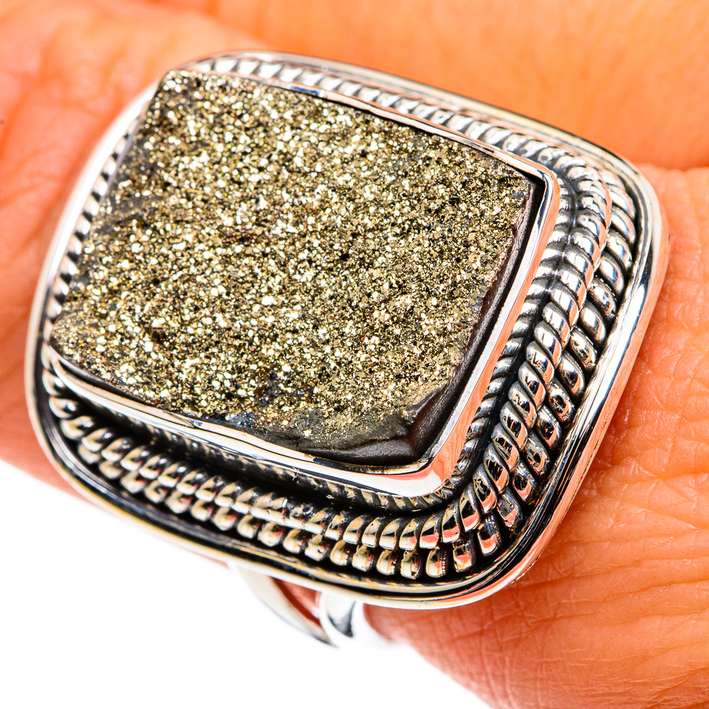 Spectro Pyrite Druzy Rings handcrafted by Anasilvercos - RING79949
