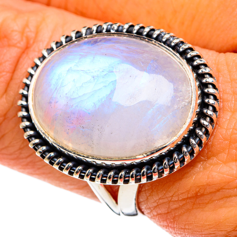 Rainbow Moonstone Rings handcrafted by Anasilvercos - RING80002