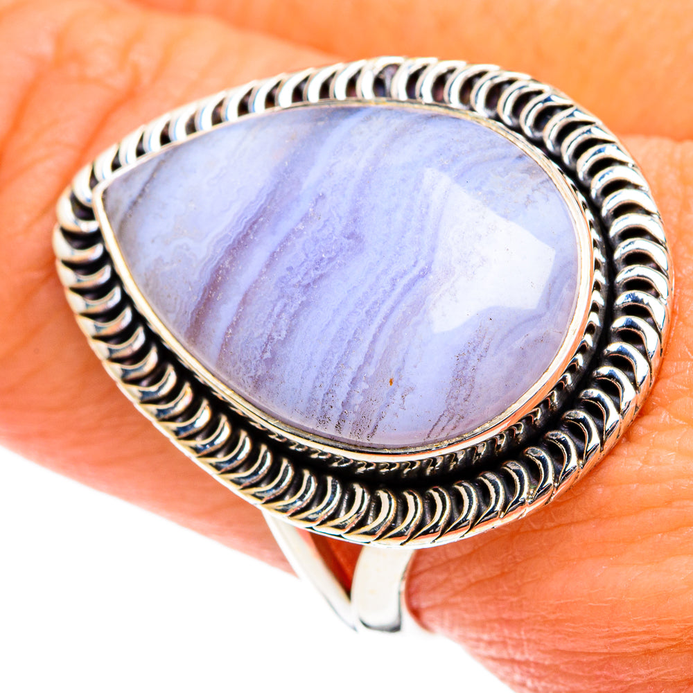 Blue Lace Agate Rings handcrafted by Anasilvercos - RING80068