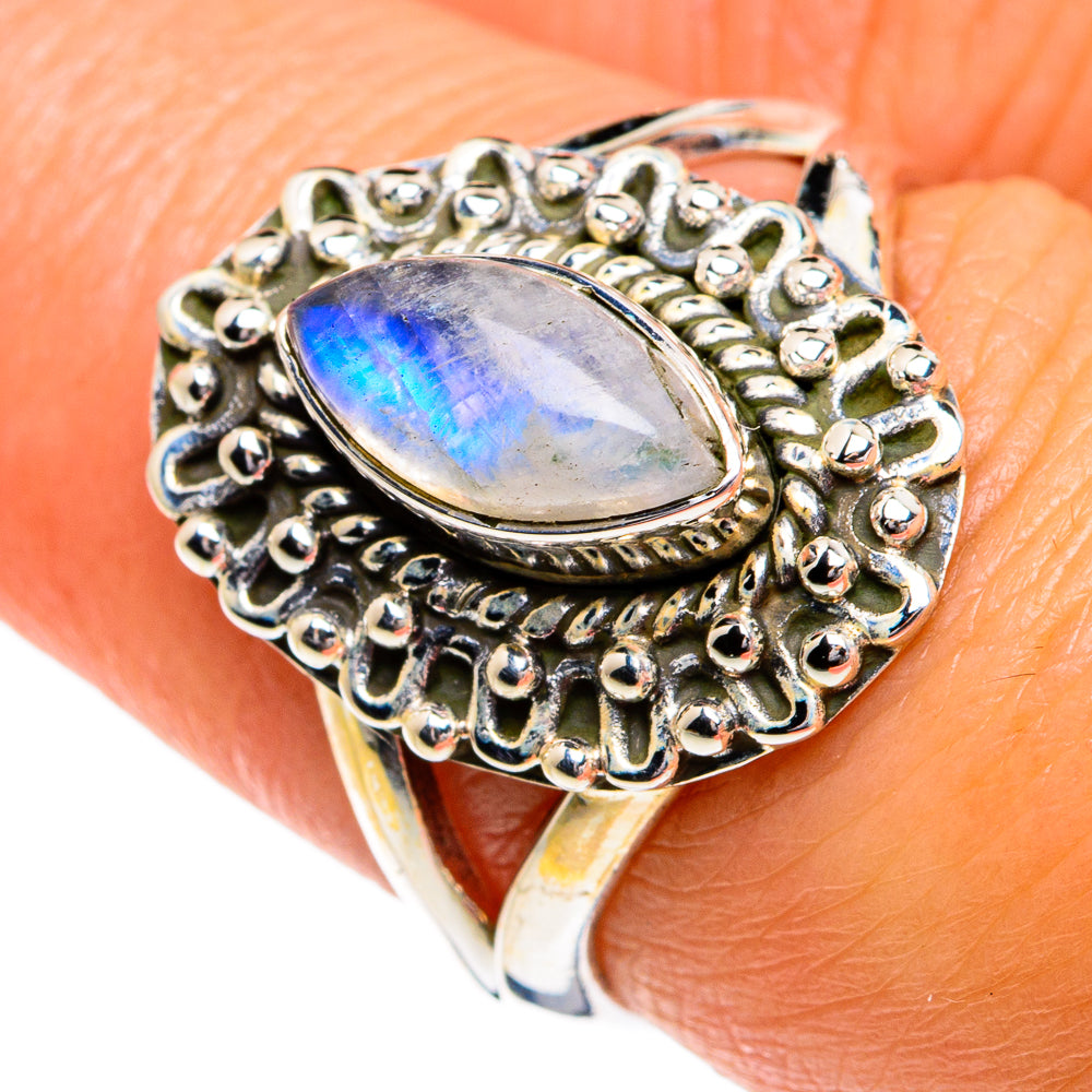 Rainbow Moonstone Rings handcrafted by Anasilvercos - RING80100