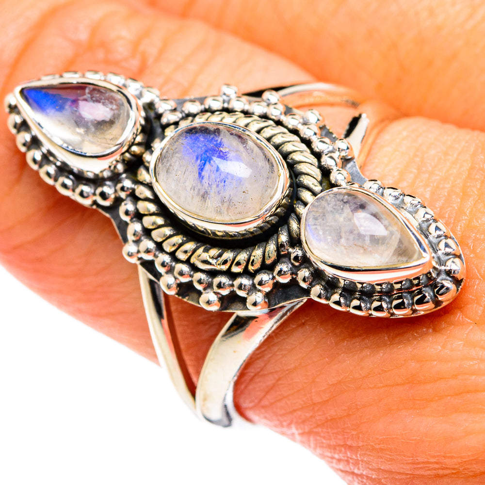 Rainbow Moonstone Rings handcrafted by Anasilvercos - RING80101