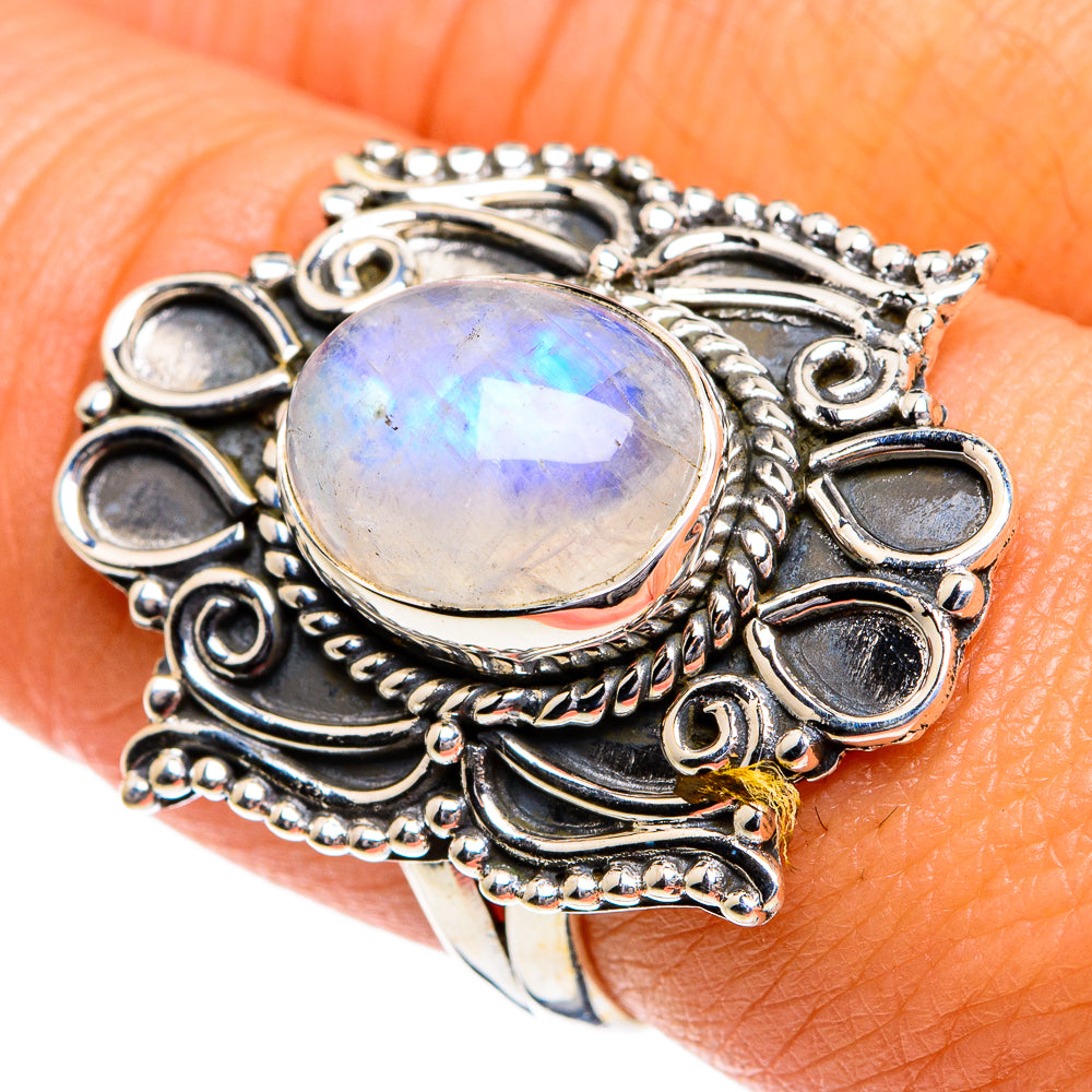 Rainbow Moonstone Rings handcrafted by Anasilvercos - RING80136
