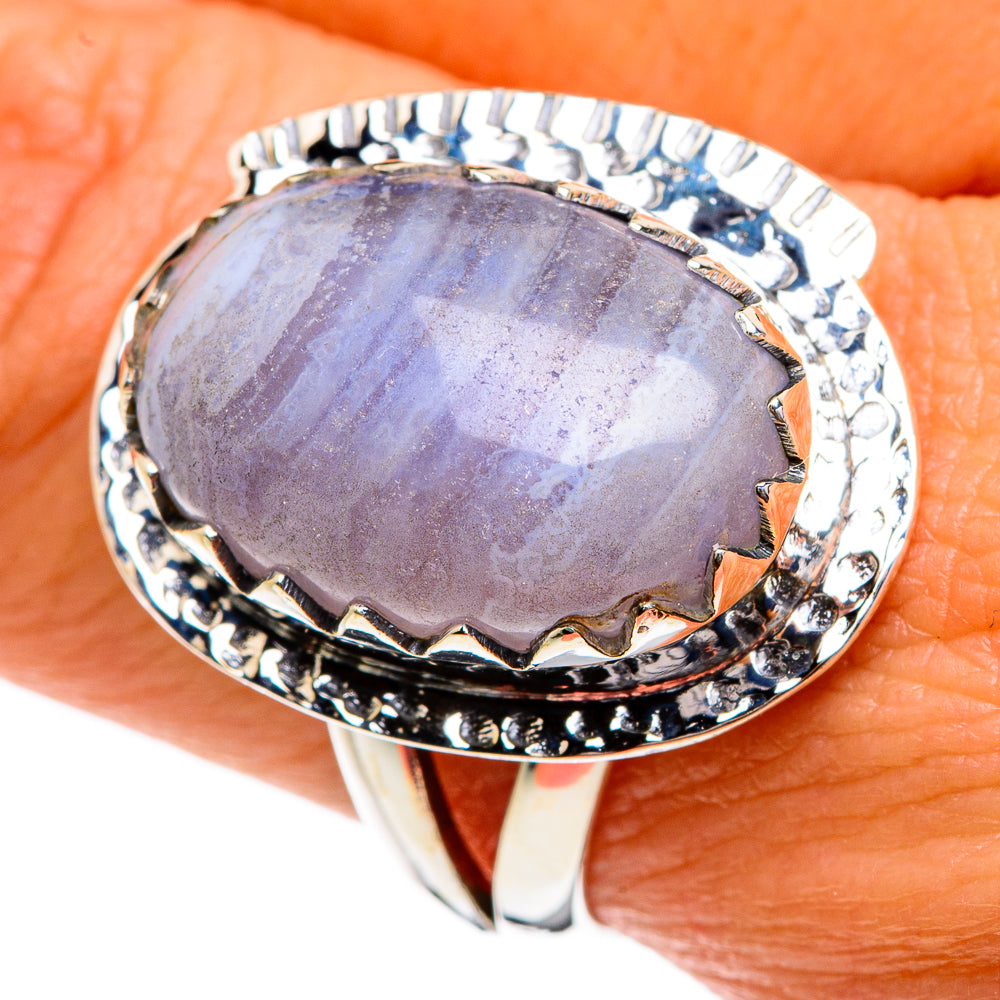 Blue Lace Agate Rings handcrafted by Anasilvercos - RING80165