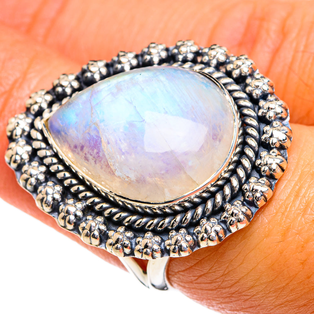 Rainbow Moonstone Rings handcrafted by Anasilvercos - RING80267