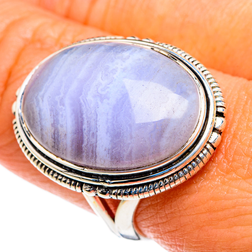 Blue Lace Agate Rings handcrafted by Anasilvercos - RING80268