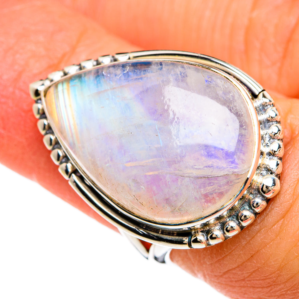 Rainbow Moonstone Rings handcrafted by Anasilvercos - RING80296