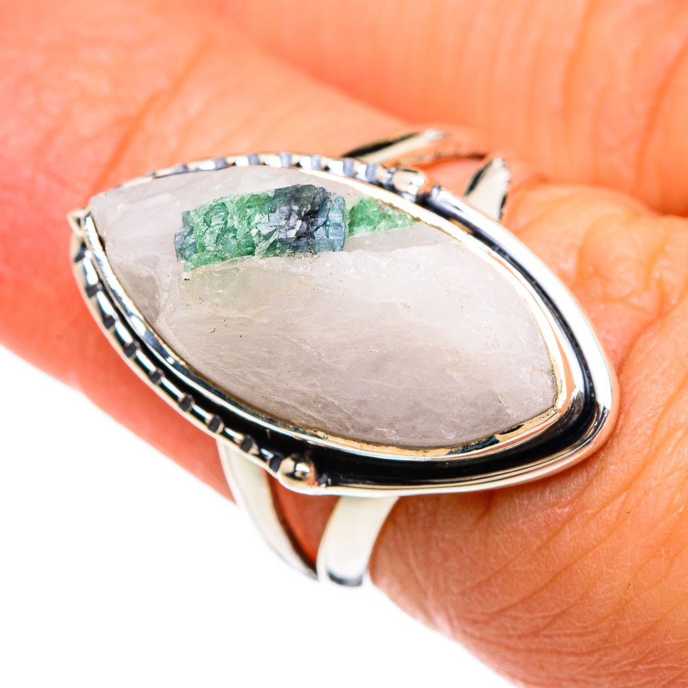 Green Tourmaline In Quartz Rings handcrafted by Anasilvercos - RING80354