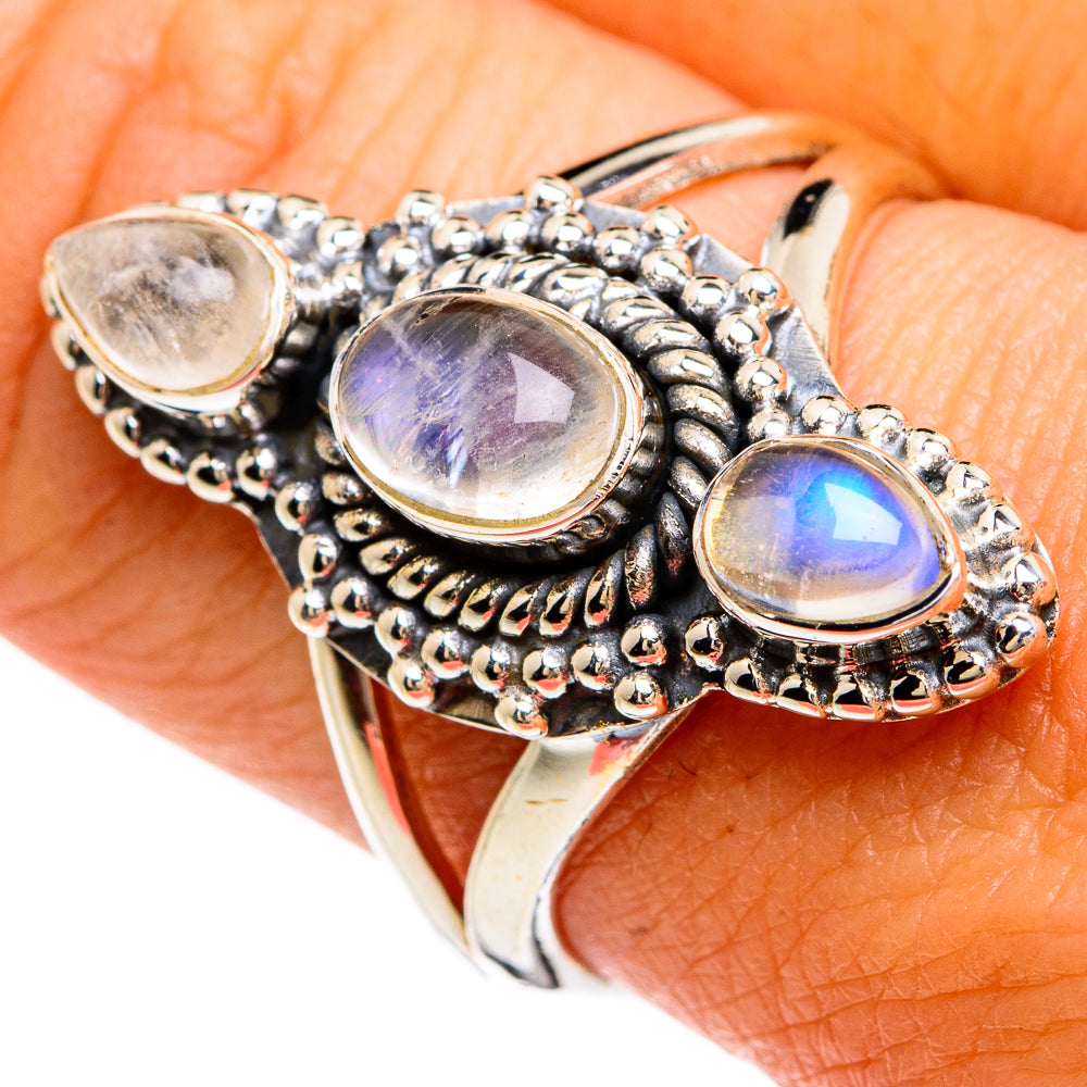 Rainbow Moonstone Rings handcrafted by Anasilvercos - RING80355