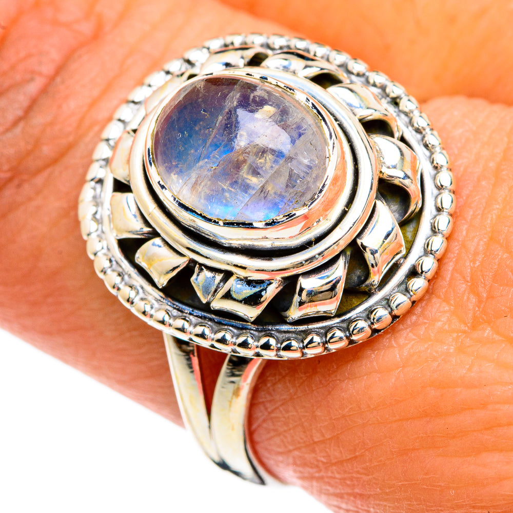Rainbow Moonstone Rings handcrafted by Anasilvercos - RING80409