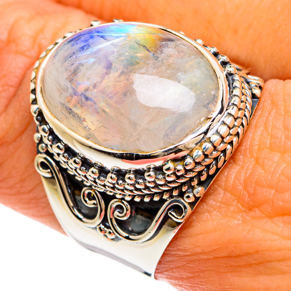 Rainbow Moonstone Rings handcrafted by Anasilvercos - RING80432