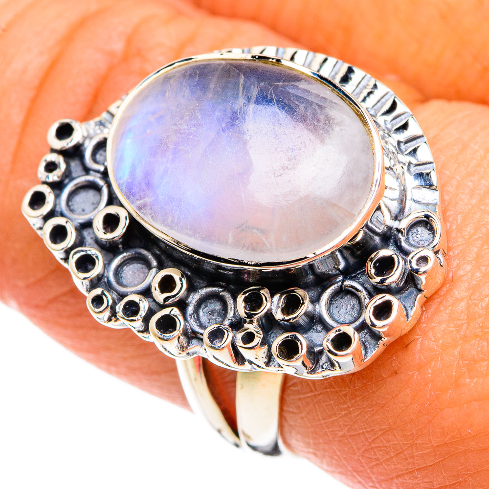 Rainbow Moonstone Rings handcrafted by Anasilvercos - RING80433