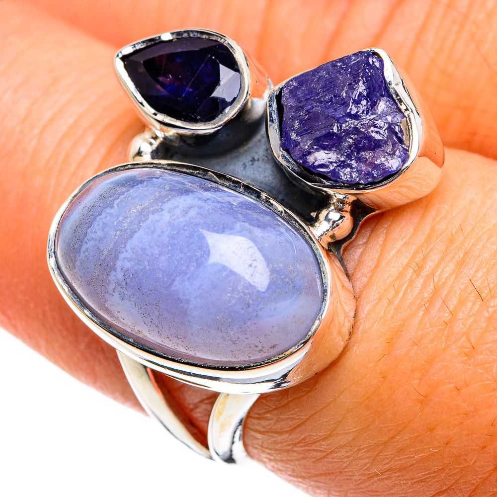 Blue Lace Agate Rings handcrafted by Anasilvercos - RING80496