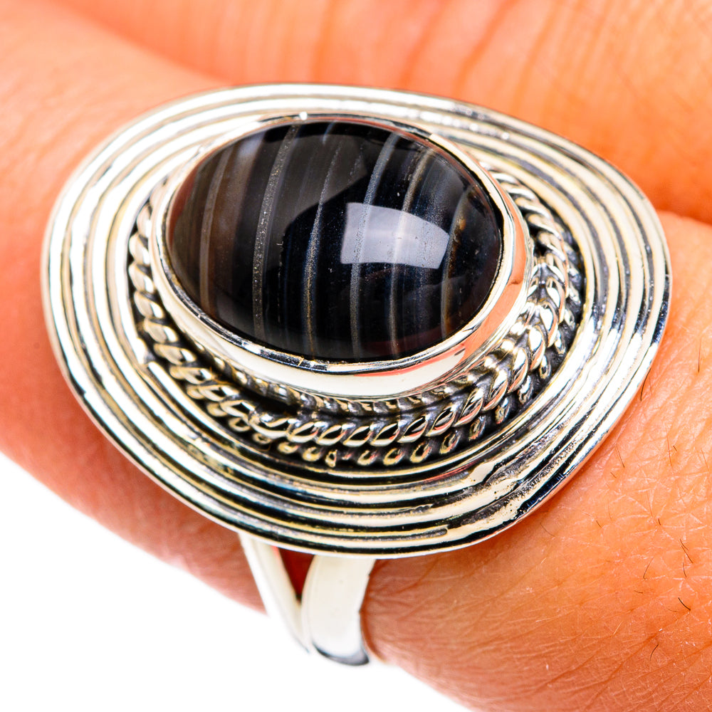 Black Banded Agate Rings handcrafted by Anasilvercos - RING80499