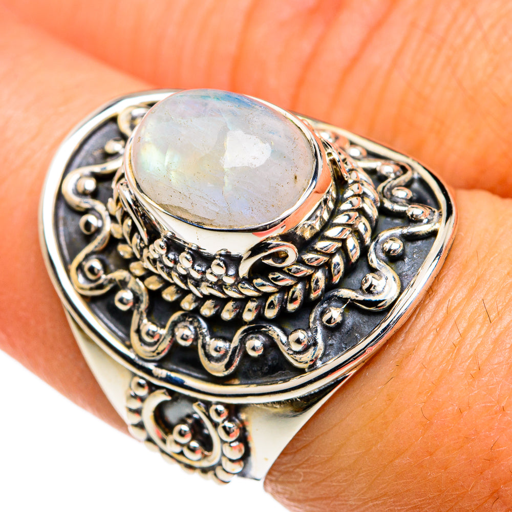 Rainbow Moonstone Rings handcrafted by Anasilvercos - RING80503