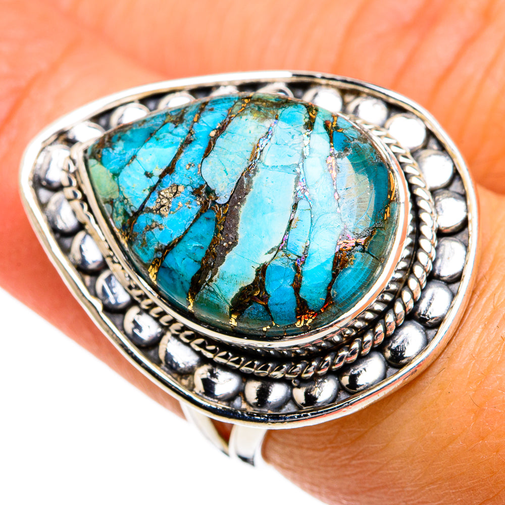 Blue Copper Composite Turquoise Rings handcrafted by Anasilvercos - RING80532