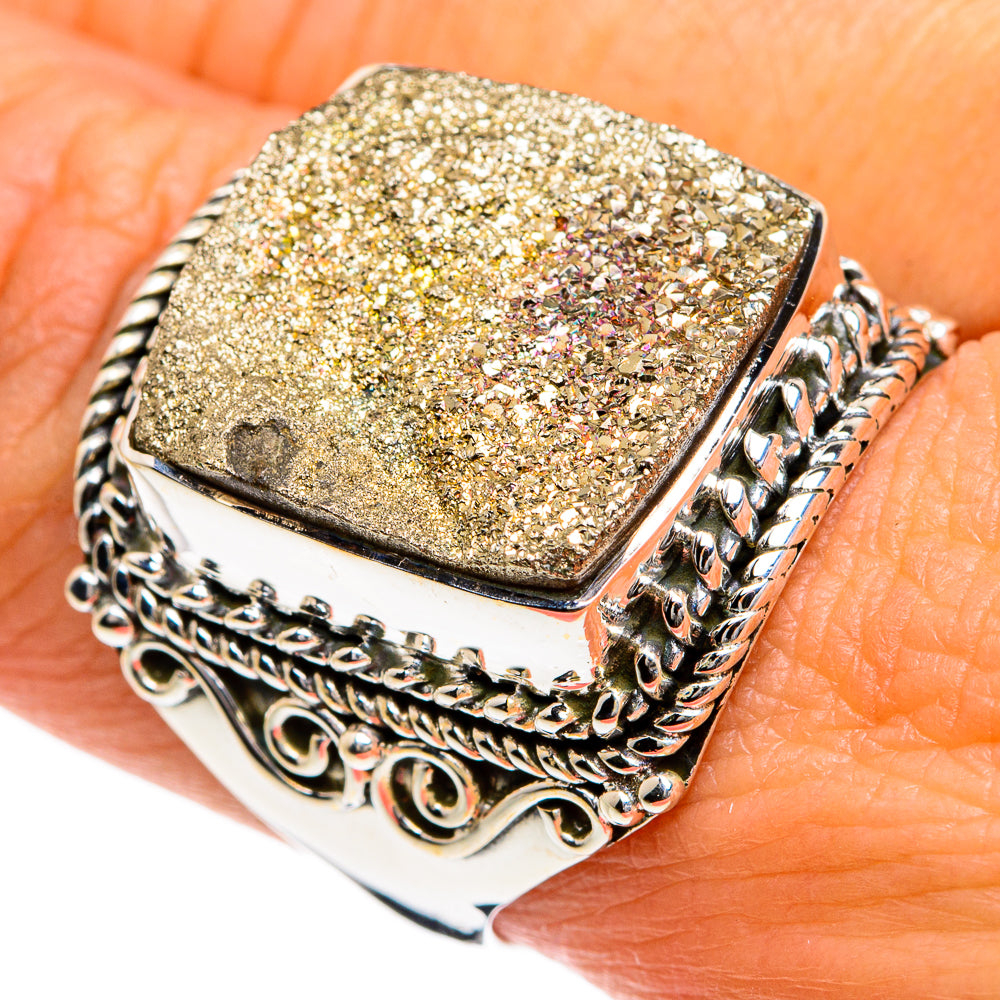 Spectro Pyrite Druzy Rings handcrafted by Anasilvercos - RING80557