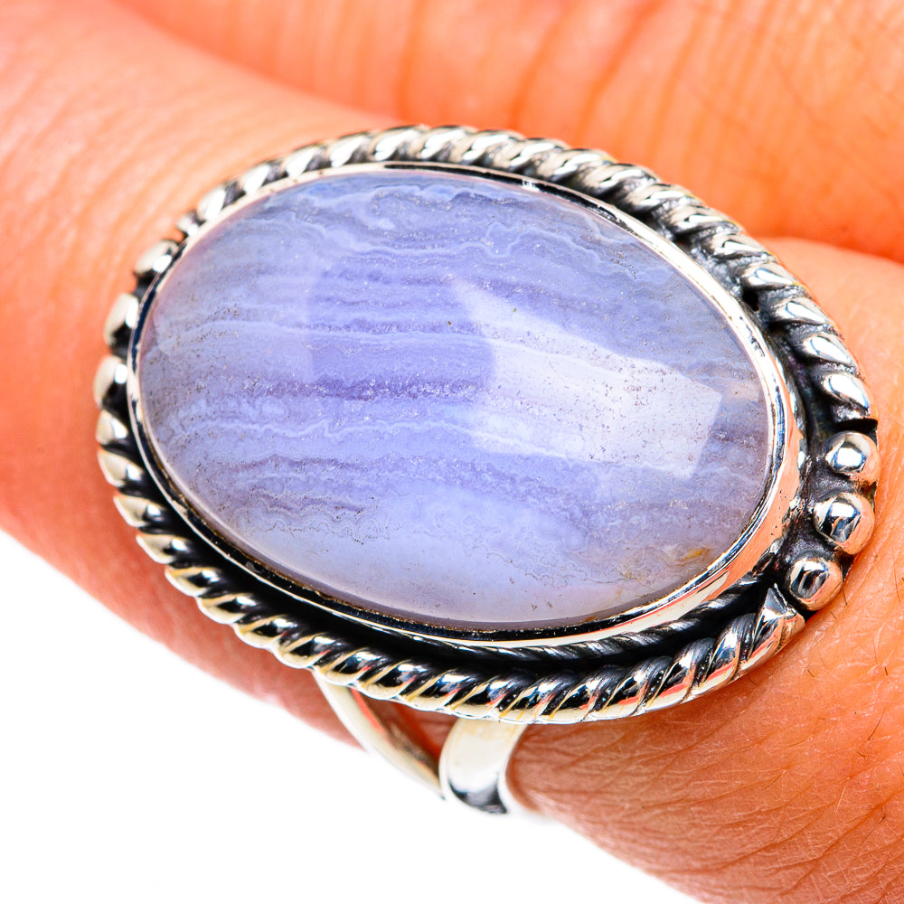 Blue Lace Agate Rings handcrafted by Anasilvercos - RING80631
