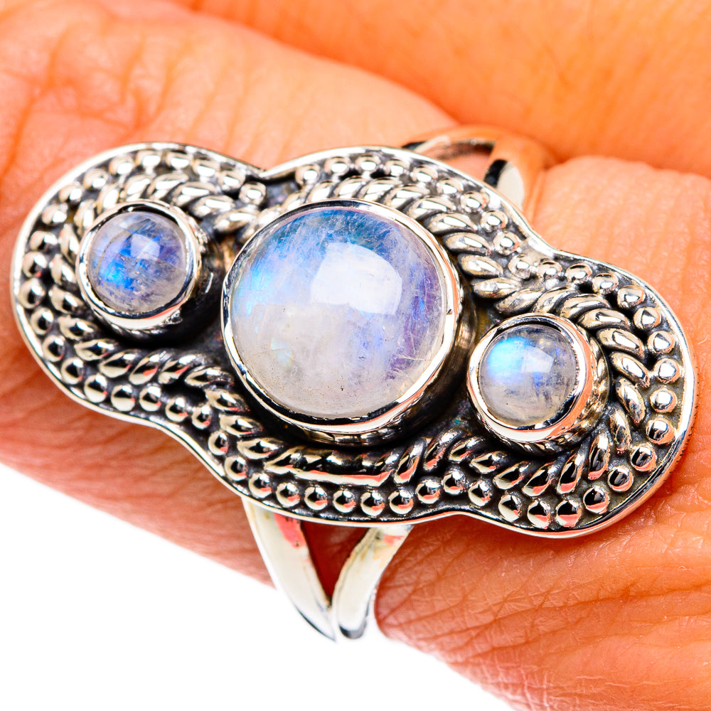 Rainbow Moonstone Rings handcrafted by Anasilvercos - RING80632