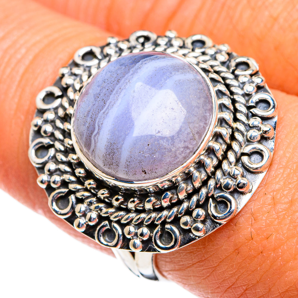 Blue Lace Agate Rings handcrafted by Anasilvercos - RING80694