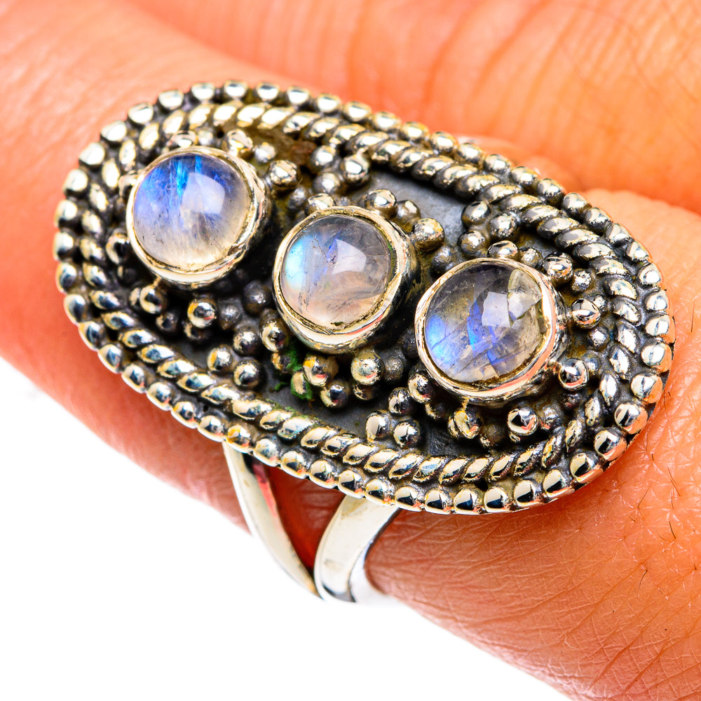 Rainbow Moonstone Rings handcrafted by Anasilvercos - RING80717