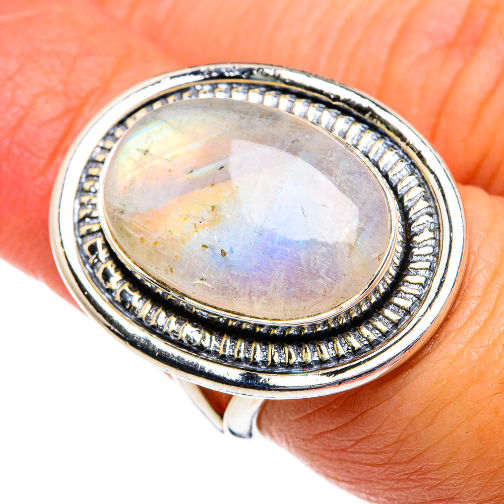 Rainbow Moonstone Rings handcrafted by Anasilvercos - RING80719