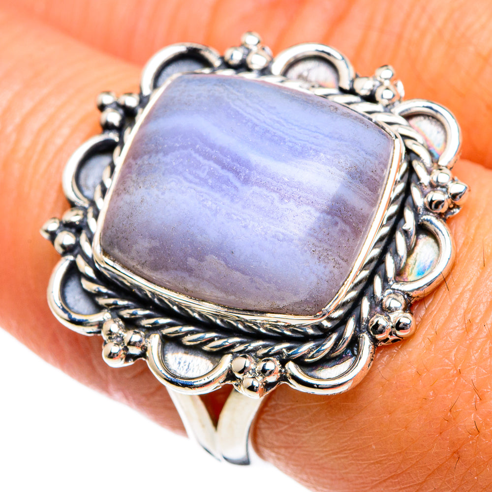 Blue Lace Agate Rings handcrafted by Anasilvercos - RING80742