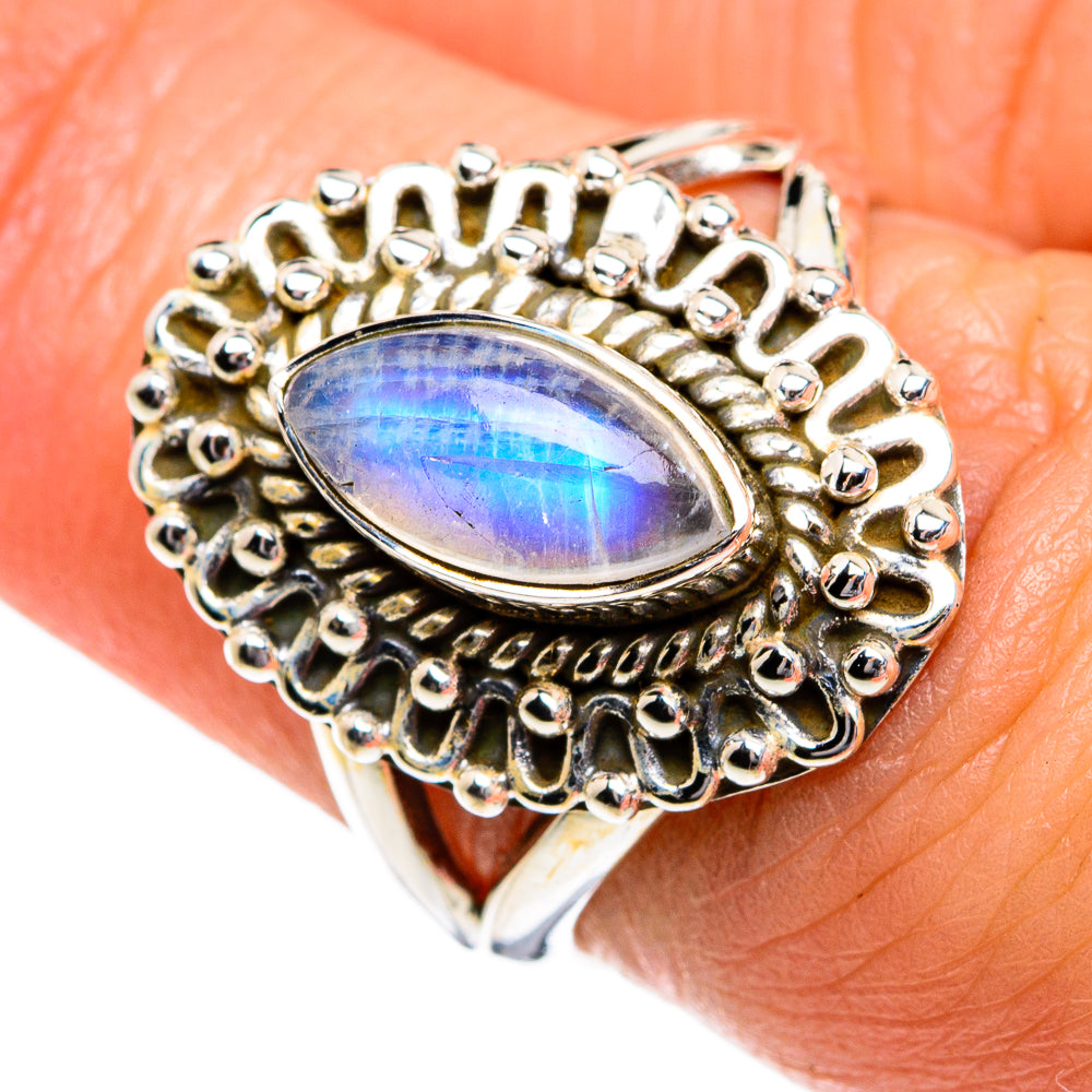 Rainbow Moonstone Rings handcrafted by Anasilvercos - RING80745