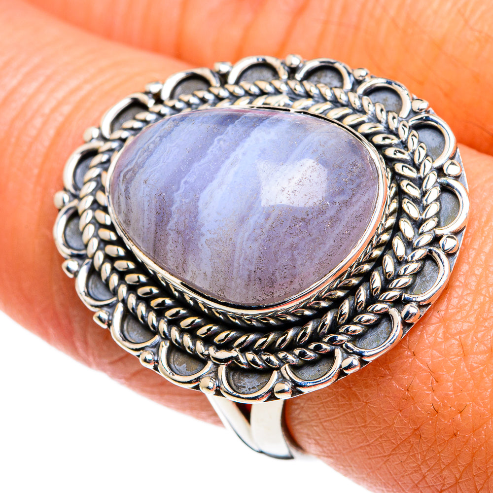 Blue Lace Agate Rings handcrafted by Anasilvercos - RING80746