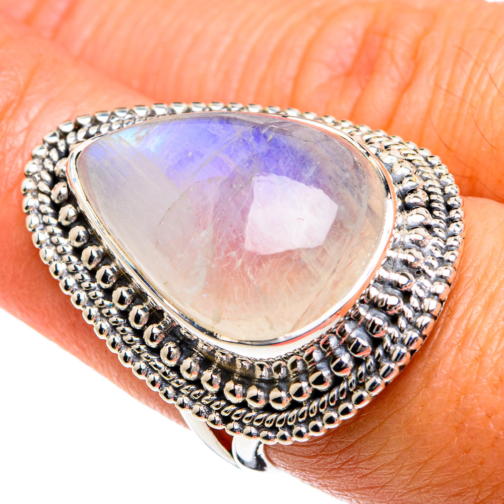 Rainbow Moonstone Rings handcrafted by Anasilvercos - RING80800
