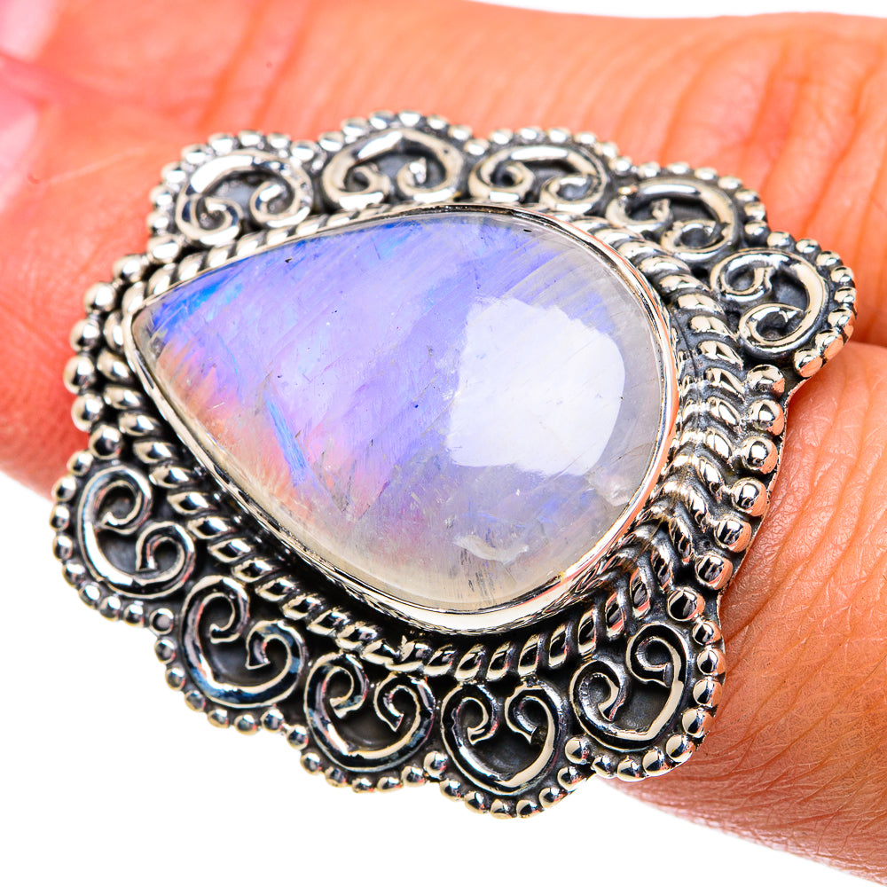 Rainbow Moonstone Rings handcrafted by Anasilvercos - RING80839