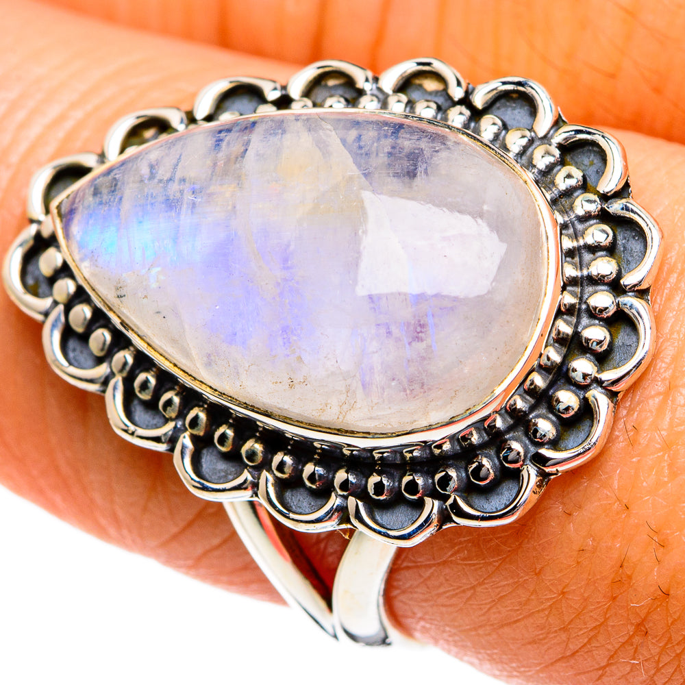 Rainbow Moonstone Rings handcrafted by Anasilvercos - RING80932